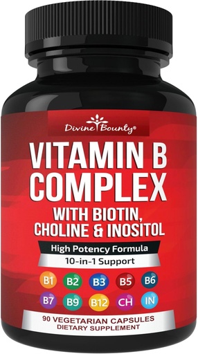 [BRSWGZTYO57GC23P] Divine Bounty Super B Complex Vitamins - All B Vitamins including B12, B1, B2, B3, B5, B6, B7, B9, Folic Acid - Vitamin B supplement - Support Healthy Energy Metabolism - 90 Vegetarian Capsules