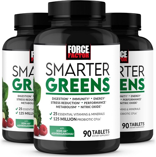 [BRSW2AICDEFG23Y4] FORCE FACTOR Smarter Greens Tablets, 3-Pack, Greens Supplement with 25+ Superfoods and Antioxidants to Improve Digestion, Reduce Stress, Strengthen Immunity, and Support Metabolism, 270 Tablets