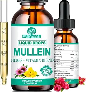 [BRSROCAFOF6AYADA] Mullein Drops for Lungs, Organic Mullein Leaf Extract w/Elderberry Echinacea Drops for Lung Health Mullein Leaf Tincture Alcohol Free - Lung Detox for Smoker Sinus Immunity & Respiratory Support