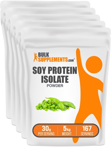 [BRSWKGL3CYGQYYDO] BulkSupplements.com Soy Protein Isolate Powder - Vegan Protein Powder, Unflavored - Pure & Gluten Free, 30g per Serving, 1kg (2.2 lbs) (Pack of 5)