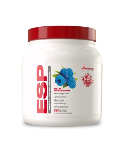 [BRSWEC32B4JQ23LD] Metabolic Nutrition | ESP - Stimulating Pre Workout, Pre Intra Workout Supplement | Energy & Endurance Stimulating | Natural, Safe & Mental Focus | Blue Raspberry, 300 Grams (90 Servings)