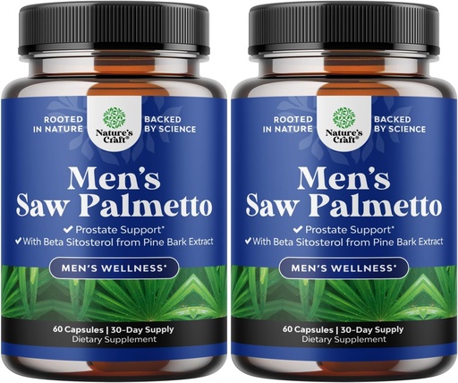 [BRSROGTRCUCRYD34] Saw Palmetto for Men with Beta Sitosterol - Saw Palmetto Extract Prostate Support Supplement for Men's Health & Better Bladder Control Plus Restoring Hair Supplement for Hair Health for Men - 2 Pack