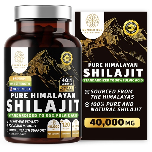 [BRSRA2YFC4HWO23X] Pure Himalayan Shilajit Supplement for Men and Women, [40,000MG, Max Strength] Contains 50% Fulvic Acid with Over 85 Trace Minerals to Support Energy, Brain and Immunity, 120 Veg Caps