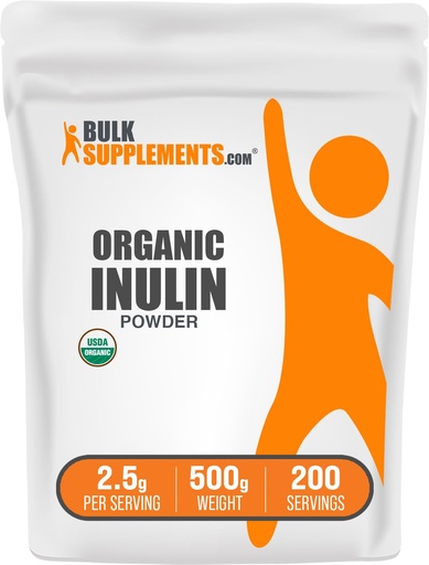 [BRSWKGAODIEGGFQZ] BulkSupplements.com Organic Inulin Powder - Inulin Supplement, Soluble Fiber Powder - Vegan & Gluten Free - 2.5g per Serving, 500g (1.1 lbs) (Pack of 1)