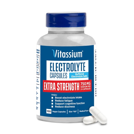 [BRSRAYAQOQCR6ETJ] Vitassium Extra Strength Electrolyte Capsules, 750mg of Sodium for The Management of POTS and High Sodium Diets, Unflavored, 100 Salt Pills (Size 00)