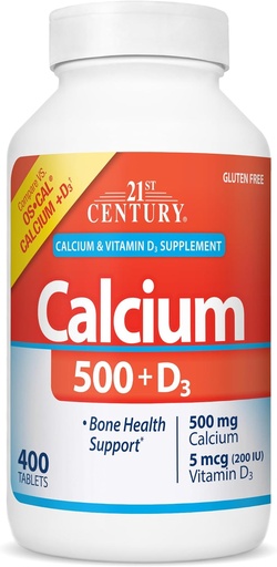 [BRSWIGT2BANW2DTO] 21st Century Calcium 500 mg Plus D3 Tablets, 400 Count