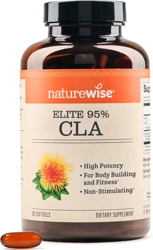 [BRSWKH3YOJ7QI2TC] NatureWise CLA 1300 - 95% Active Conjugated Linoleic Acid for Women and Men, Not Stimulating, Supports Weight & Fitness Goals - Non-GMO, Gluten Free - 90 Softgels[1-Month Supply]