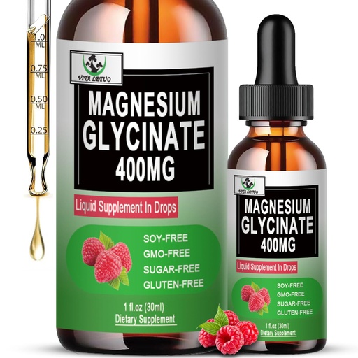 [BRSRAZI5BUFAK2Q2] Magnesium Glycinate Liquid Drops, Pure Magnesium Glycinate 400mg for Bone, 6X High Absorption Liquid Magnesium Supplement, Vegan, Non-GMO, Gluten-Free | 30 Servings
