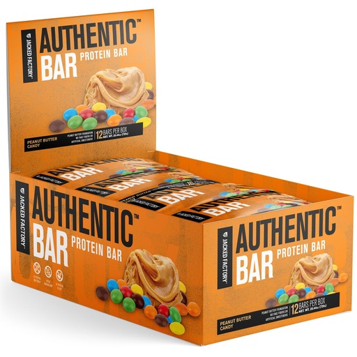 [BRSWYFQTAABQEHT5] Jacked Factory Authentic Bar Peanut Butter Candy Protein Bars - Tasty Meal Replacement Energy Bars w/ 16g Whey Protein Isolate, Natural Sugars from Pure Honey, Healthy Fat - 12 Pack