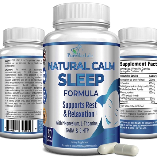[BRSWYAQ7DMHAG2DL] YUMMYVITE Natural Calm Sleep Aid with Magnesium, L-Theanine, Melatonin, GABA, 5-Htp | Sleep Aid | Non-GMO - 60 Capsules