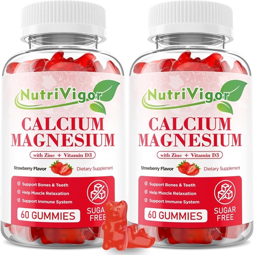 [BRSROC34BAMQKFD2] Calcium Magnesium Zinc Gummies with High Absorption Magnesium 300mg, Calcium Supplement with D3 for Bone, Muscles & Immune Support for Kids & Adults, Strawberry Flavor, 120 Count
