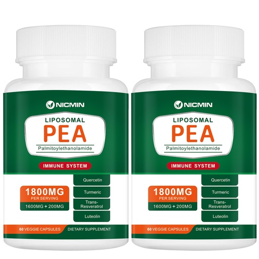 [BRSRA2YFDIPAKF3V] 1600MG Palmitoylethanolamide 99% with Luteolin & Quercetin, High Absorption, Pea Supplement 120 Capsules