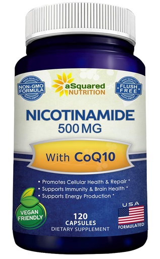 [BRSWYZYDCMBWMHI4] Nicotinamide with CoQ10 (120 Capsules) - Vitamin B3 500mg (Niacinamide Flush Free) - Coenzyme Q10 Powder - VIT B-3 & Coq 10 Supplement Pills to Support Energy, NAD, & Skin Cell Health