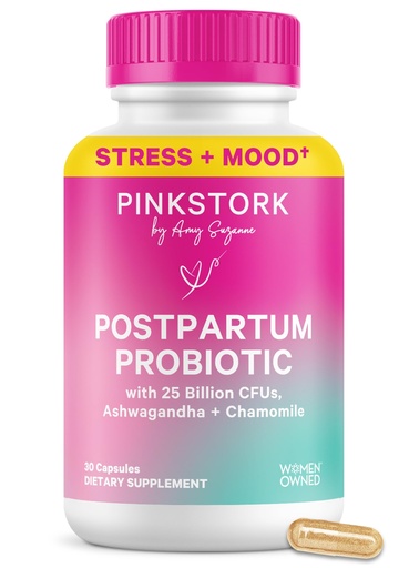 [BRSRMGLQDMHR4EI2] Pink Stork Probiotics for Postnatal Women - 30 Billion CFUS with Ashwagandha and Chamomile, Postpartum Essentials for Hormone Balance, Mood Support, Gut Health, Digestive Wellness, 30 Capsules