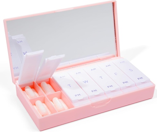 [BRSRAYYTCR7R4CI7] PORT X POLISH Designer Weekly Pill Box Organizer (AM/PM 2X Daily, Blush Pink) | Compact, Stylish 7-Day Vitamin Supplement Case | Cute Portable Mini Travel Medicine Carrier | BPA-Free Pillbox Caddy