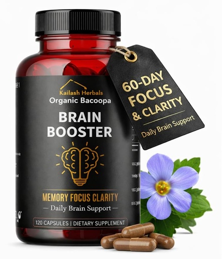 [BRSWYCQLOEBQYGT6] Kailash Herbals Bacopa, Organic Brain Booster, Nootropic Brain Supplement, Bacopa Monnieri/Brahmi, for Mental Sharpness, Focus, Memory, and Cognitive Wellness, 120 Capsules 500mg, 2 Month Supply