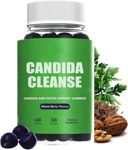 [BRSRAAQYB4MBOFDU] Candida Cleanse, Candida and Detox Support Gummies, 10-in-1 Advanced Formula with Black Walnut, PAU D'Arco & Wormwood, Non-GMO 60 Gummies