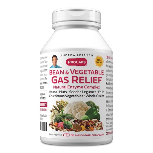 [BRSWGBQCAAPGEHIY] ANDREW LESSMAN Bean and Vegetable Gas Relief 60 Capsules - Natural Enzyme Complex Reduces Gas, Bloating from Beans, Cruciferous Vegetables, Fruits, Grains and Other Foods. Gentle and Effective