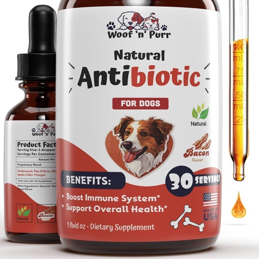 [BRSROBQQCEAQE33K] Dog Antibiotics for Infection, Coughs, UTIs, Allergies, Itching | Natural Antibiotics for Dogs to Support Skin, Coat, & Digestion | for All Breeds & Ages | 1 fl oz