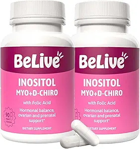 [BRSRAGDYBAMRA3DH] BeLive Myo-Inositol & D-Chiro Inositol Supplement – 2 Pack – 90 Capsules Each – 40:1 Ratio with Folic Acid for Women