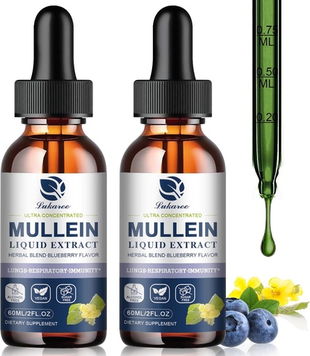 [BRSRAZT4PJ7B4CDH] Mullein Drops for Lungs, Lung Detox & Cleanse, Vegan Mullein Leaf Extract Tincture with Chlorophyll Elderberry, etc, Natural Herbal Supplement for Respiratory, Immune, 60 Servings