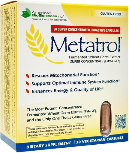 [BRSRAGQPOICBUYD5] American BioSciences Metatrol Fermented Wheat Germ Extract - Immune & Mitochondria Support for Renewed Vitality & Enhanced Energy - Gluten Free - 30 Vegetarian Capsules, 41mg
