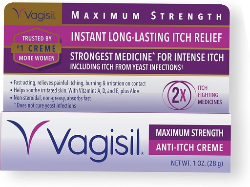 [BRSWIYTZOZ5QYEDP] Vagisil Maximum Strength Feminine Anti-Itch Cream with Benzocaine for Women, Helps Relieve Yeast Infection Irritation, Gynecologist Tested, Fast-Acting, Soothes and Cools Skin, 1 oz