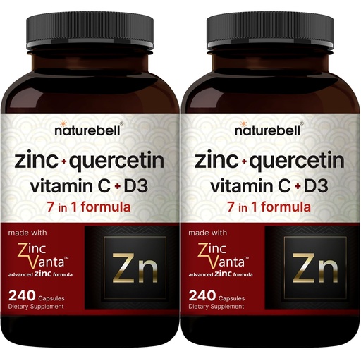 [BRSWYZAEOUHRMHQZ] NatureBell Zinc Quercetin with Vitamin C & D3, 480 Capsules (2 Pack) | Quercetin 1,000mg + Zinc 50mg + Vitamin C 250mg + Vitamin D3 5,000 IU | 4-in-1 Advanced Immune & Lung Support | ZincVanta Formula