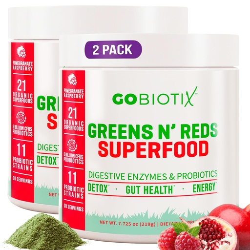 [BRSW2BITABYWK3QY] GOBIOTIX Super Greens Powder with Beet Root, Spirulina, Moringa & Chlorella – Probiotics, Enzymes & 21 Superfoods – Zero Sugar, Vegan, Non-GMO – 60 Servings, 2-Pack (Pomegranate Raspberry)
