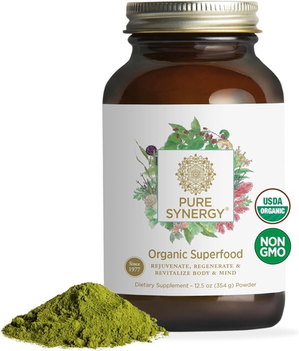 [BRSWIYQ5AR6BQE3M] PURE SYNERGY Organic Superfood Powder | Green Superfood Powder | Whole Food Supplement with Organic Greens, Spirulina and Mushrooms | for Energy, Healthy Aging, and Immune Health (12,5 унции)