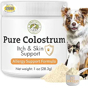 [BRSROZQ5CIHWCCD3] Wholistic Pet Organics Bovine Colostrum Powder - 1 Oz - Seasonal Dog Allergy Relief - Itch Relief for Dogs - Natural Anti Itch Supplement for Dogs - Made in USA - Alternative to Dog Allergy Chews