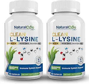 [BRSRMBA5BUDRQ3TZ] Natural Cure Labs Clean L-Lysine 600mg, 120 Capsules | Vegan, Non-GMO, & Gluten Free