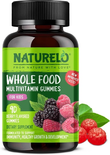 [BRSWG2QZOB6A2GQ7] NATURELO Whole Food Vitamin Gummies for Kids - Chewable Gummy Multivitamin for Children - Non-GMO - with Vitamins & Minerals - 90 Vegan Gummies