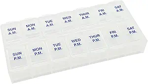 [BRSROZT5PMNRS3Y3] Ezy Dose Weekly 7-Day AM/PM Pill Organizer, Vitamin Case and Medicine Box, Medium Compartments for Twice-Daily Dosing, Natural Color Design, Easy-Open Lids, Portable and Perfect for Home or Travel Use