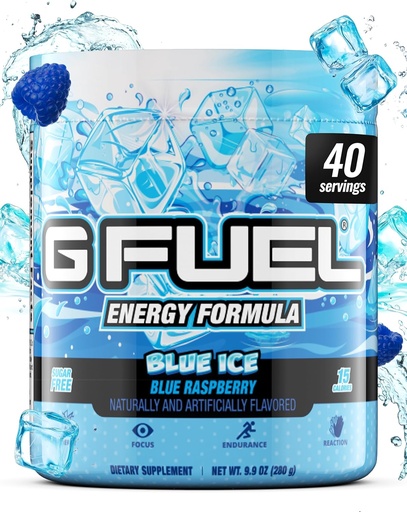 [BRSWI2YCBYCWCCL6] G Fuel Blue Ice Energy Drink Powder, Pre Workout Caffeine Mix for Gaming, Sugar Free Focus Amino, Vitamin + Antioxidants, 9.9oz (Blue Raspberry, 40 Servings)