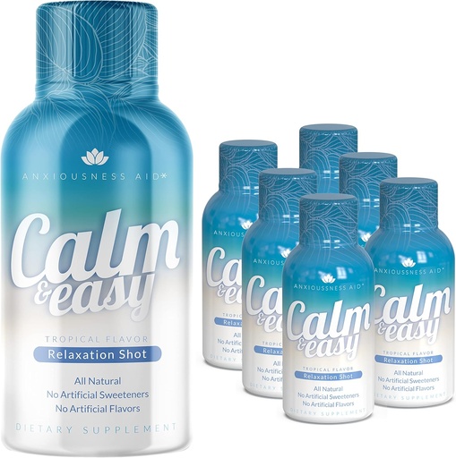 [BRSRMYIZDEIAMFDL] Calm & Easy - Natural Stress Relief Shot, KSM-66 Ashwagandha, Suntheanine L Theanine, Calming Adaptogen Drink, Relaxation, Focus, and Mood | 2 oz Liquid Bottle (6 Pack)
