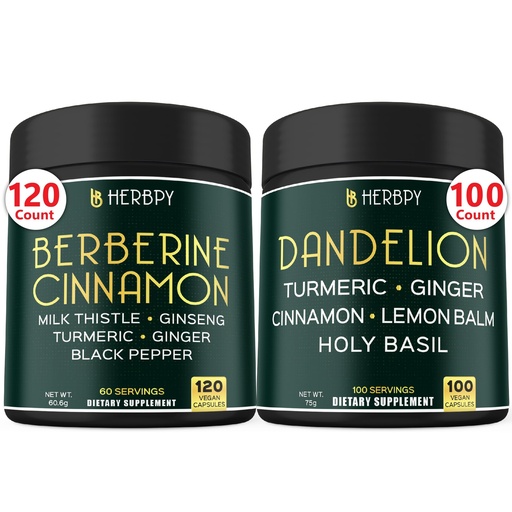 [BRSRA2YCAEOQOF3B] Herbpy Bundle 7in1 Berberine HCl & 6in1 Dandelion Supplement - Support Immune, Digestion and Heart Health