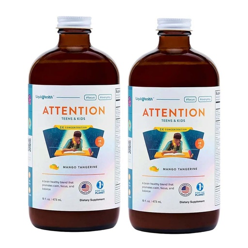 [BRSRMH32PIDWGAI7] LIQUIDHEALTH Attention, Liquid Multivitamin for Kids & Teens - Improves Memory Retention, Concentration, Focus, Mood, Relaxation & Calming - Made in the USA, Great Taste, Vegan, Sugar-Free (2 Pack)