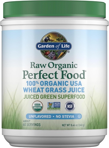 [BRSWGHD4CMMWAD34] Jardim da vida Raw Organic Perfect Food 100% Organic USA Wheat Grass Juice - Juiced Green Superfood Greens Pó, 60 Servings - Stevia-Free, Não-GMO, Vegan, Gluten Free Whole Food Dietary Supplement
