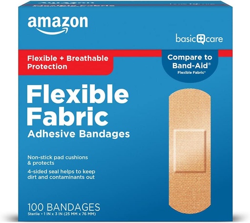[BRSRMFIODIBGAETO]   Basic Care Flexible Fabric Adhesive Bandages, First Aid and Wound Care Supplies, All-One Size, 100 Count