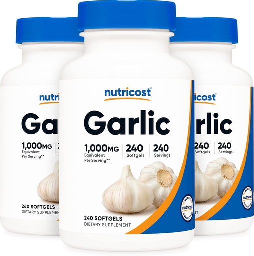 [BRSWGZQOA4BQMAD6] Nutricost Garlic 1000mg, 240 Softgels (3 Bottles) - Odorless, Premium Gluten Free Supplement