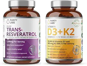 [BRSROBAYCUNREDTL] Purity Labs Vitamin D3 K2 & Pure Trans-Resveratrol Supplement