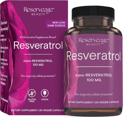 [BRSWIYAKCIOBCADA] Reservskönhet, Resveratrol 100 mg, Antioxidant Supplement för hjärta och cellulär hälsa, stöder hälsosam åldrande och immunsystem, Paleo, Keto, 60 kapslar (60 portioner)