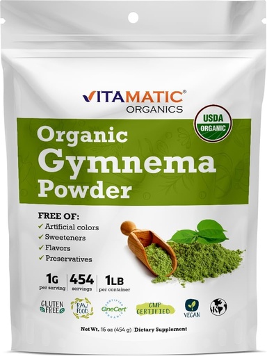 [BRSRMZYKO4HBGYDX] Vitamatic Certified USDA Organic Gymnema Leaf Powder – 1 Pound (16 Ounces) – Natural Herbal Support for Overall Health