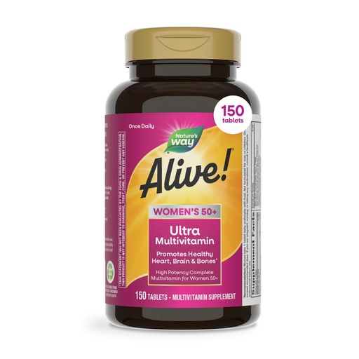 [BRSW2HAYBV6AADI6] Nature's Way Alive! Ultra Potency Multivitamin for Women 50 Plus, Complete High Potency Formula with Vitamin D3, C, E, Methylated B12, Supports, Heart, Brain, and Bone Health*, 150 Tablets