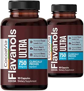 [BRSW2BA7AUCGKDTU] CocoaVia Memory+ Brain Supplement, 60 Day, 750 mg Cocoa Flavanols, Memory & Brain Booster, Vegan, Plant Based,180 Capsules