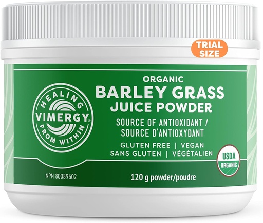 [BRSRMAIEBMHAY2TB] Vimergy Barley Grass Juice Powder Dietary Supplement - 0.8g per Serving (150 Servings) – Clean Superfood Formula – Promotes Cardiovascular Health* – Organic, Vegan & Gluten-Free – Travel Size 120g