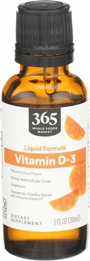 [BRSWGZQBOUIWAFAU] 365 por mercado inteiro de alimentos, Vitamina D-3 sabor líquido de citrinos 1000UI, 1 OZ