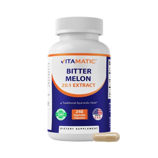 [BRSRAYYYA4HQM33P] Vitamatic Bitter Melon – 25X Concentrated Plant-Based Extract Capsules – Vegetarian, All-Natural, Non-GMO – Botanical Supplement – 240 Count
