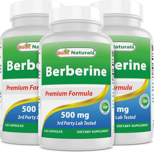 [BRSW2AY3DMJQI3A4] Best Naturals Berberine 500mg 120 Capsules - Supports Immune Function, Cardiovascular & Gastrointestinal Function (120 Count (Pack of 3))